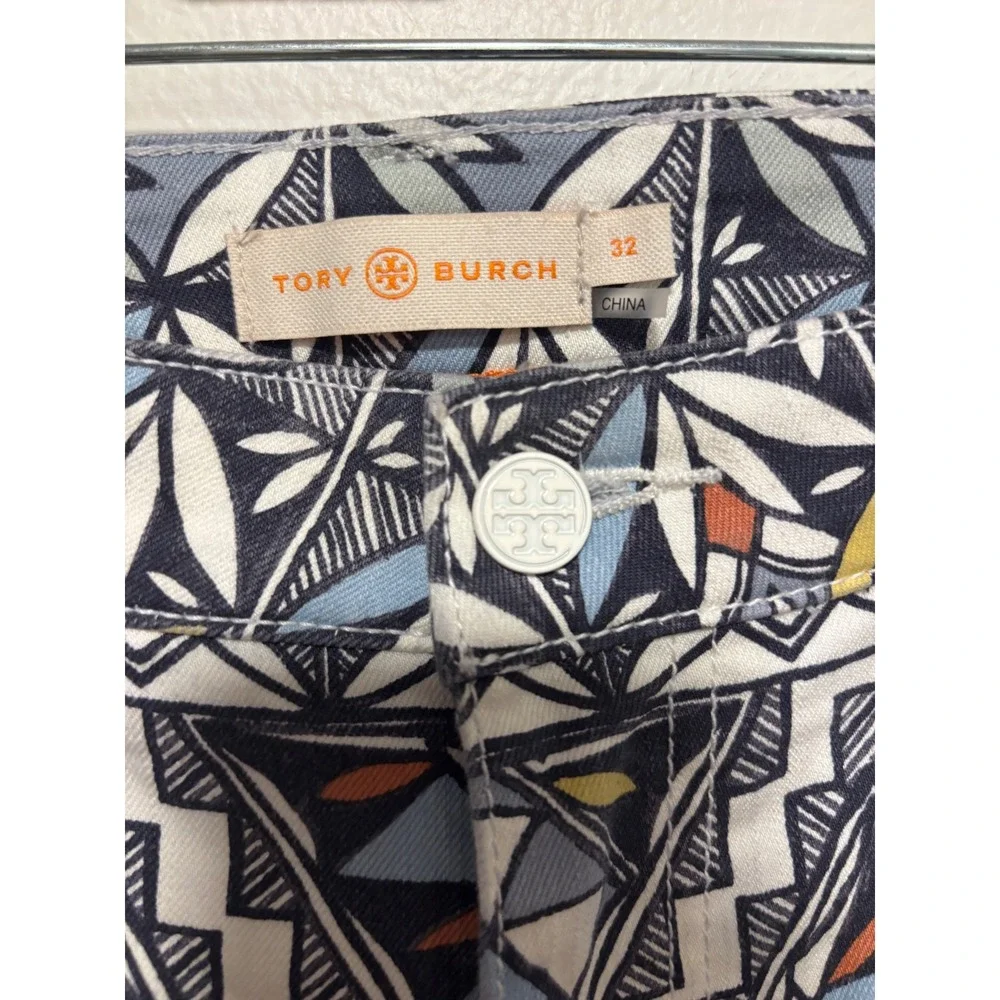 Tory Burch Acoma Geometric Print Straight Leg Cropped Pants Size 32
